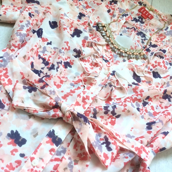 ELLE Chiffon Coral Top Size L. - Picture 2 of 5